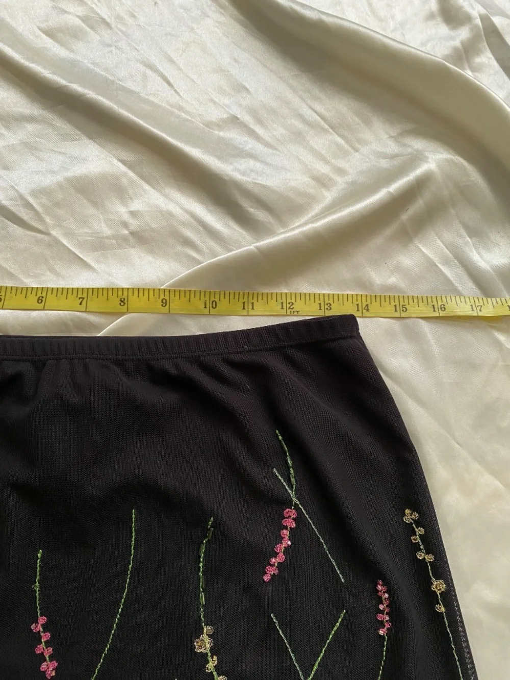 Vintage y2k Black Mesh Beaded Floral Skirt Whimsygoth Boho Medium
